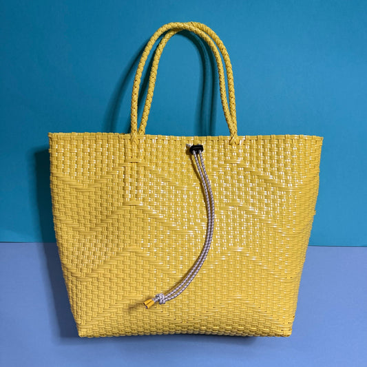 Bicycle Pannier recycled yellow plastic woven basket tote ba