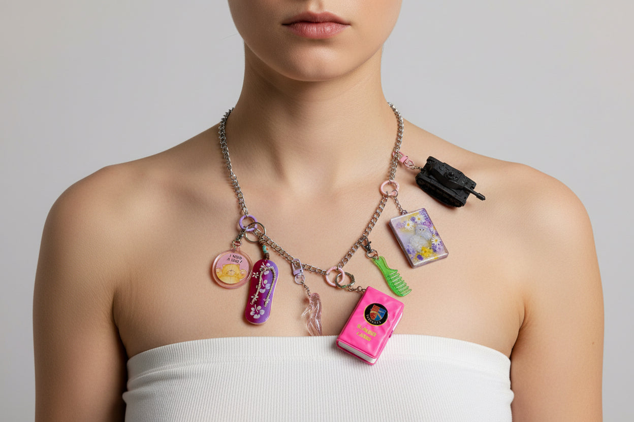 Long charm necklace 90s pink