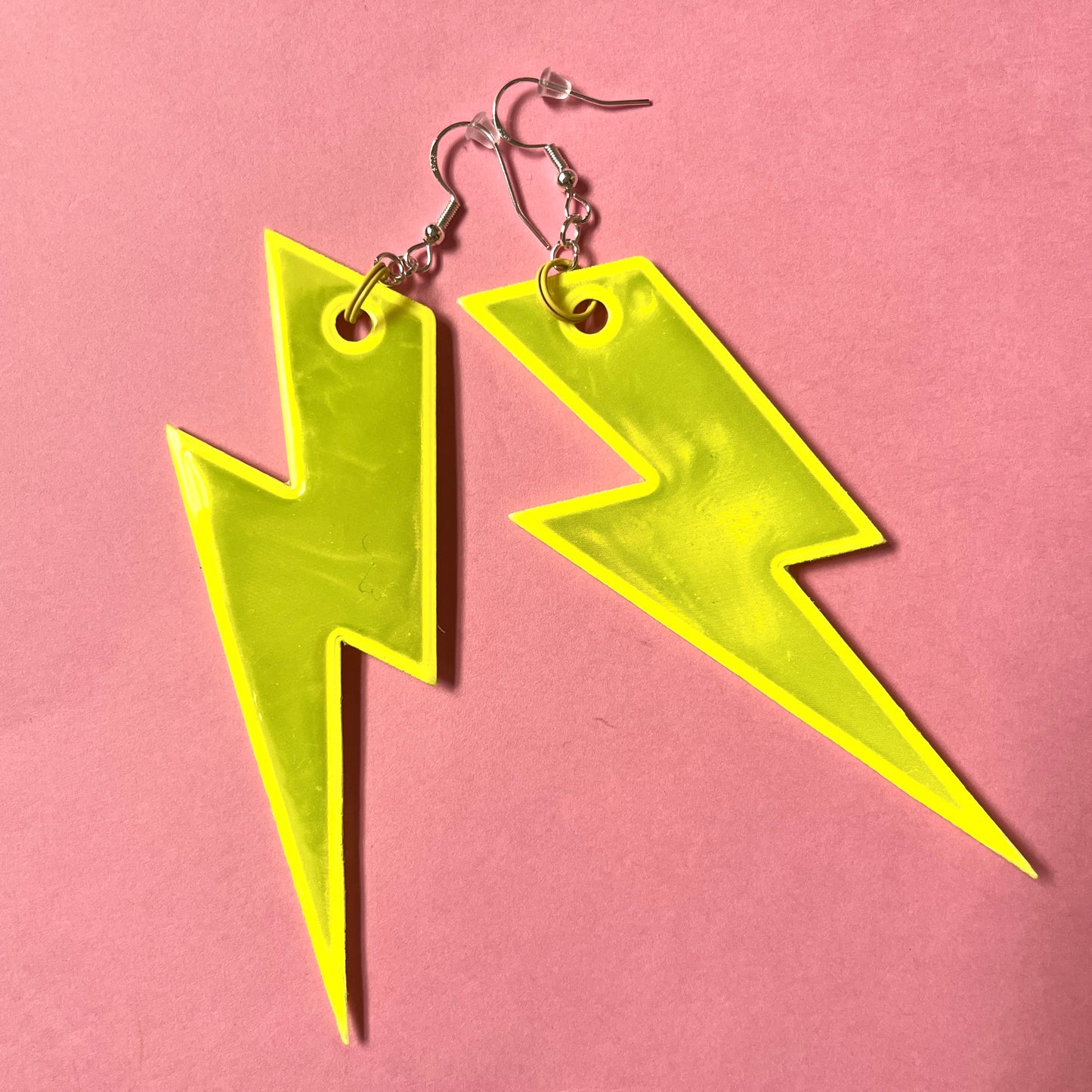 Yellow reflective bolt earrings high vis