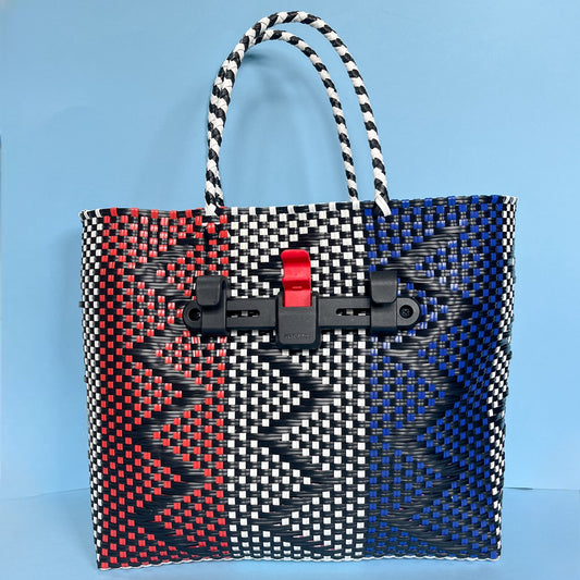 Bicycle Pannier recycled multicoloured plastic woven basket tote bag