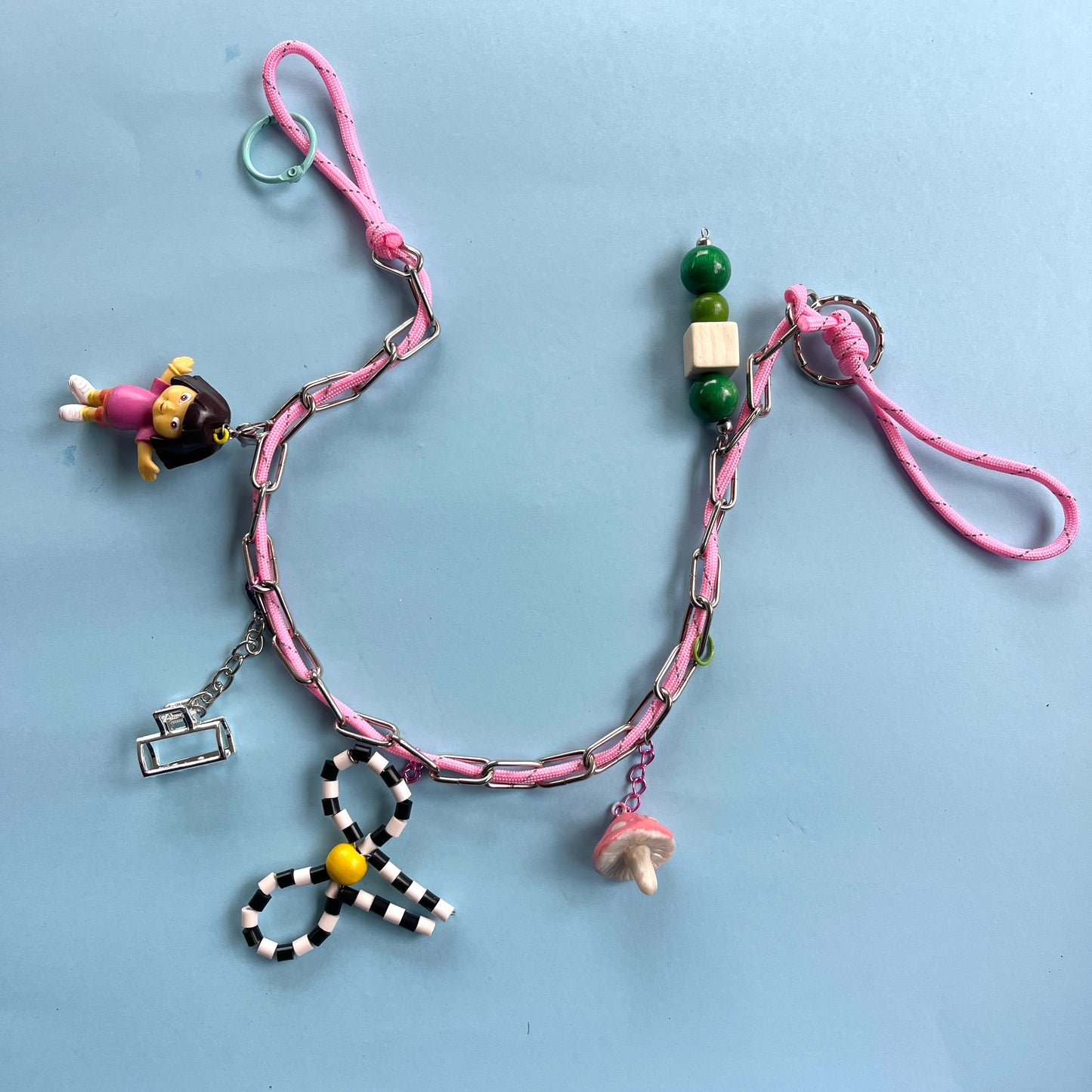 Pink cord chain bag charm / necklace Clowncore