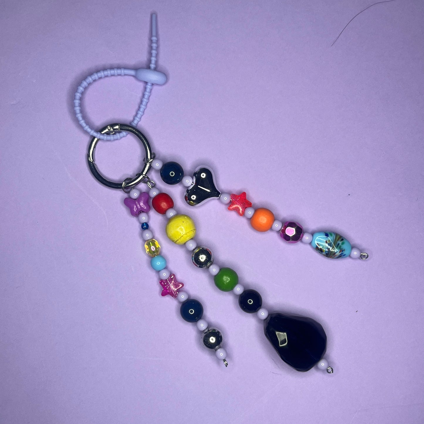 Beaded charm and keyring with stones