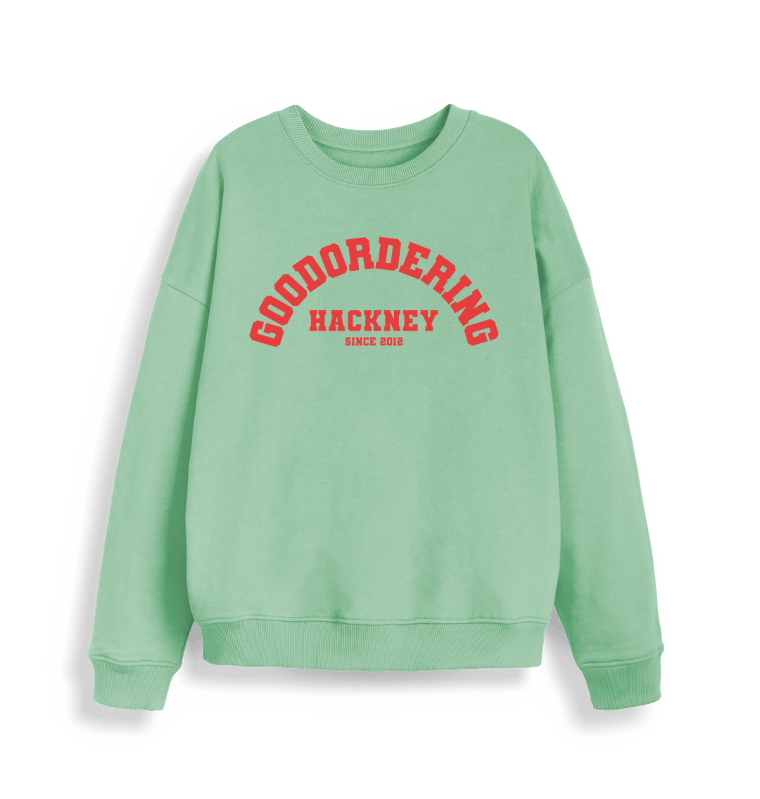 Misty Jade Goodordering since 2012 varsity oversized sweatshirt