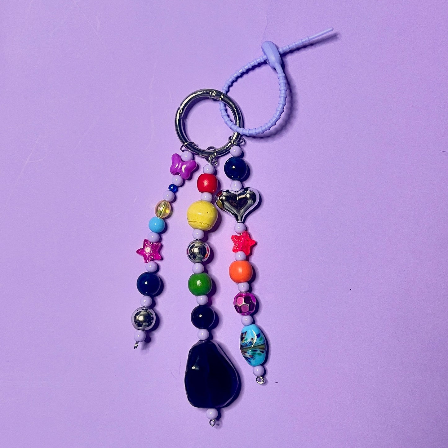 Beaded charm and keyring with stones