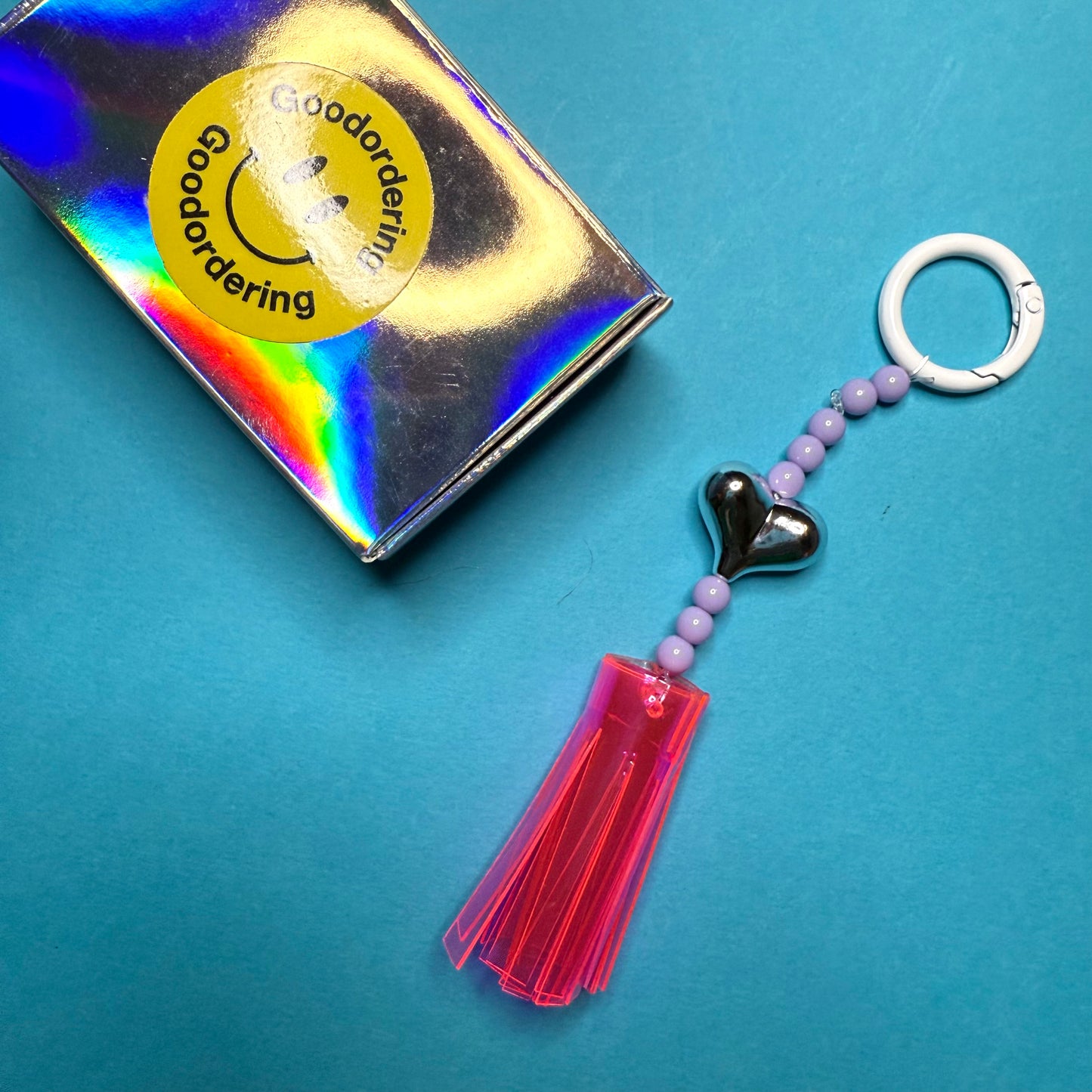 Neon and beaded heart tassle charm