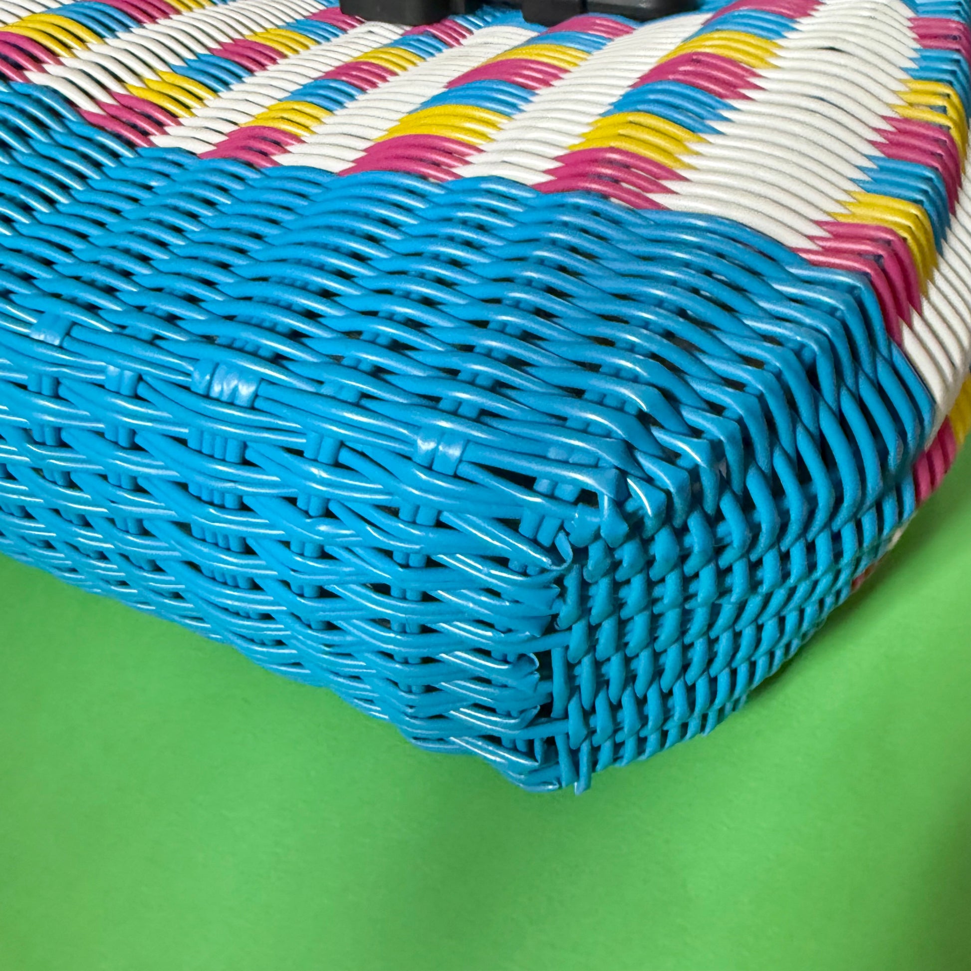 Blue woven rear bike pannier basket