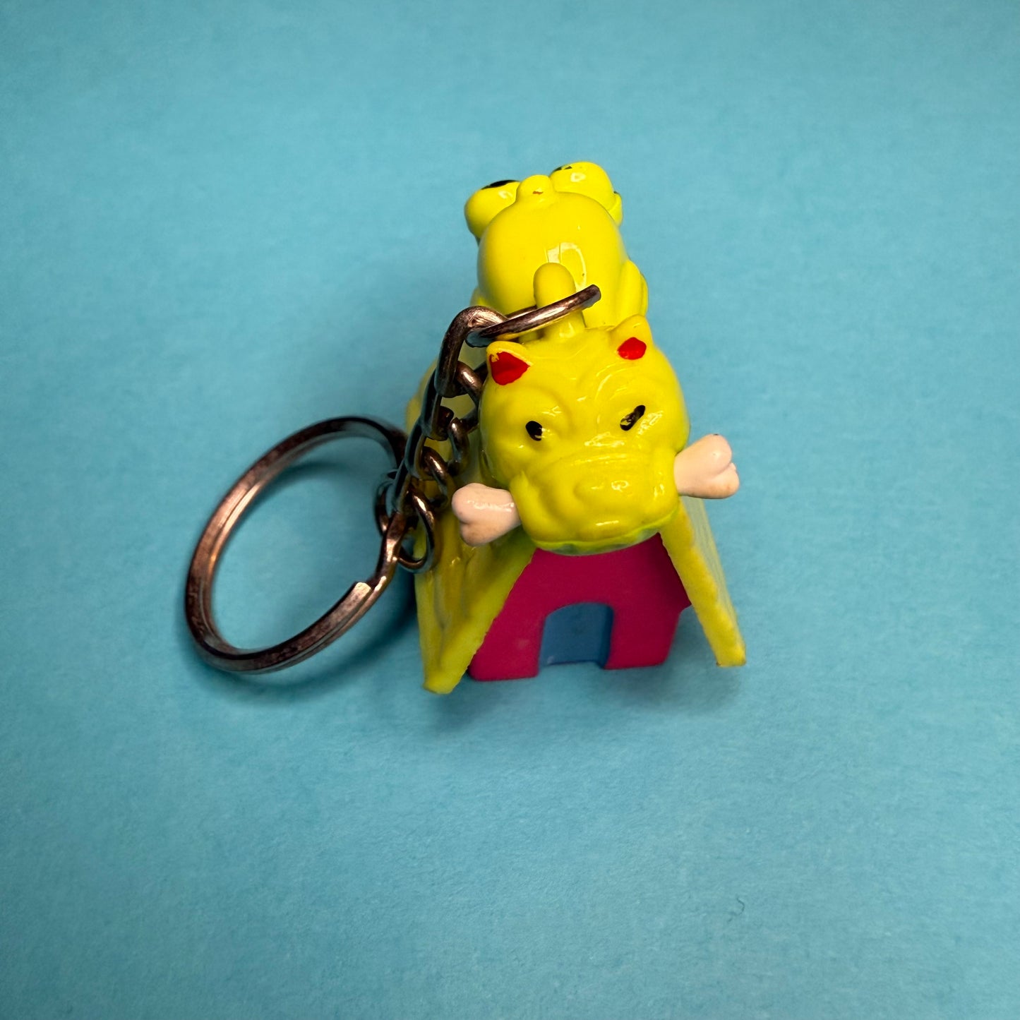 Neon 80s mini dog house charm keyring