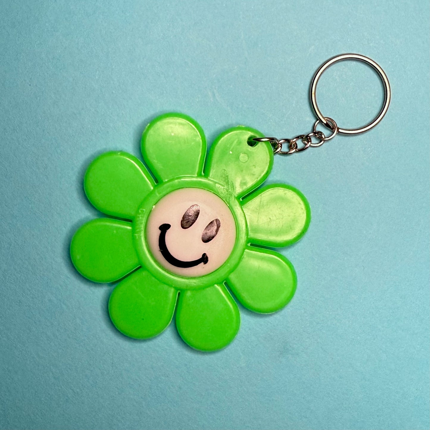 Neon 80s keyring charm smiley flower