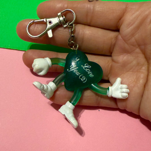 Retro plastic 80s green heart man keyring