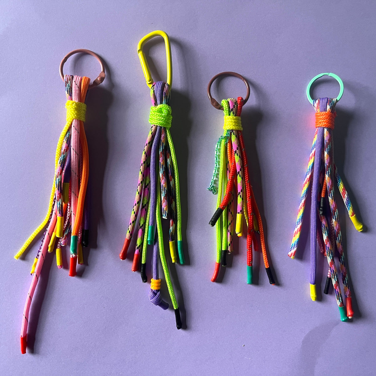 Colourful eco-friendly paracord keyring made from scraps