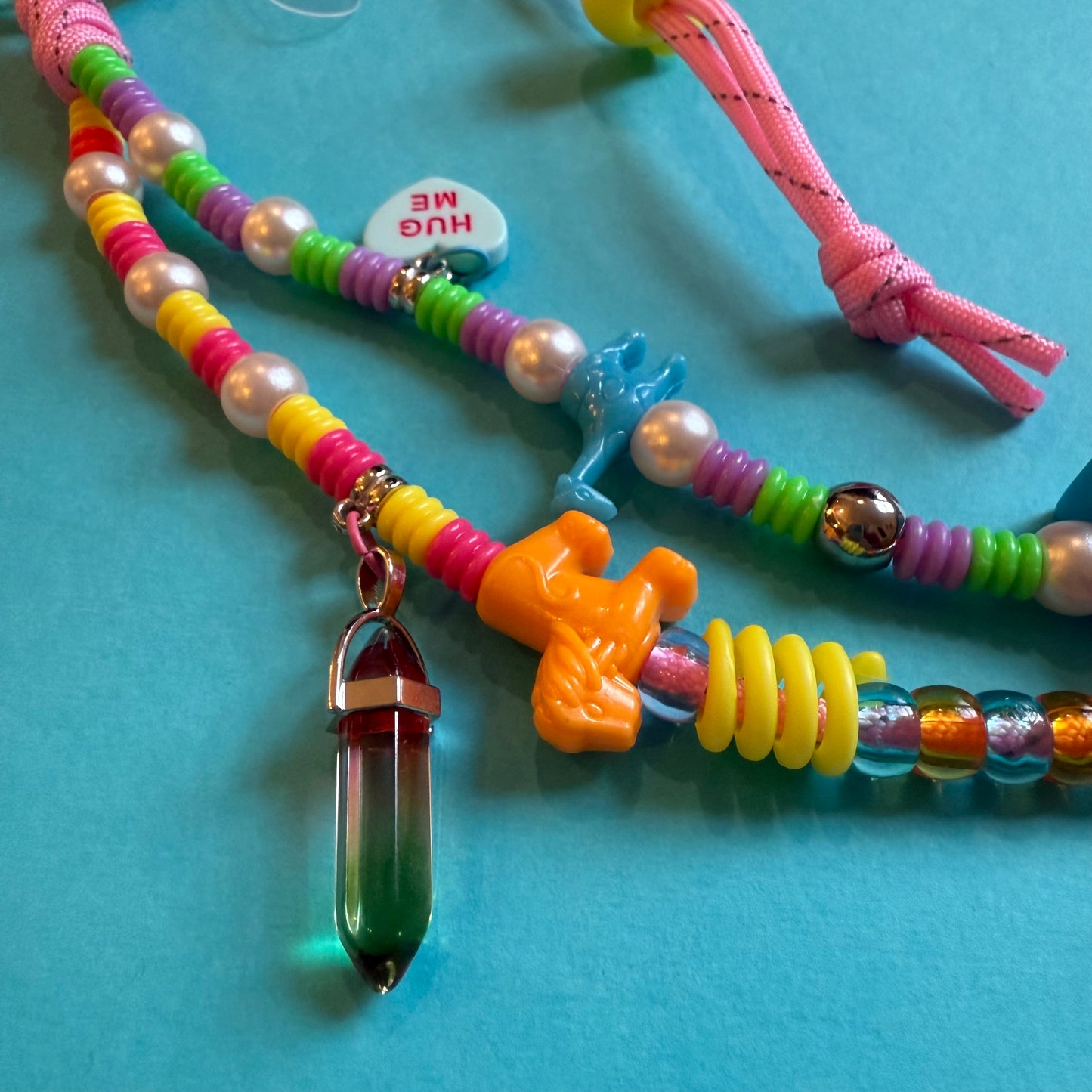 Beaded neon phone strap lanyard