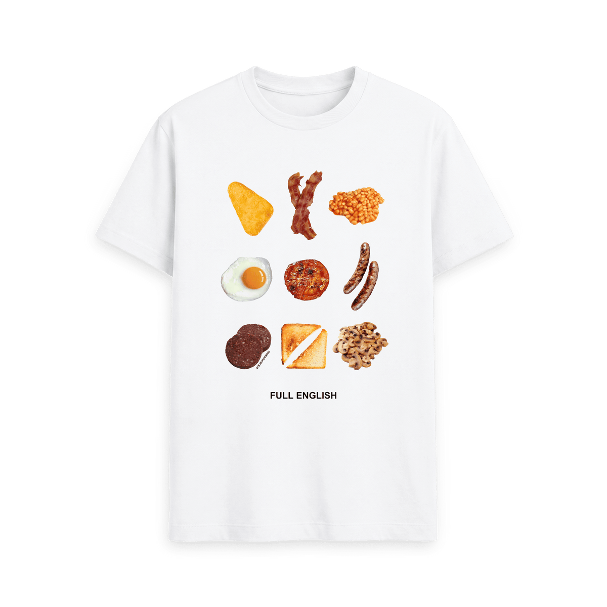 White Printed T-shirt Front food full english