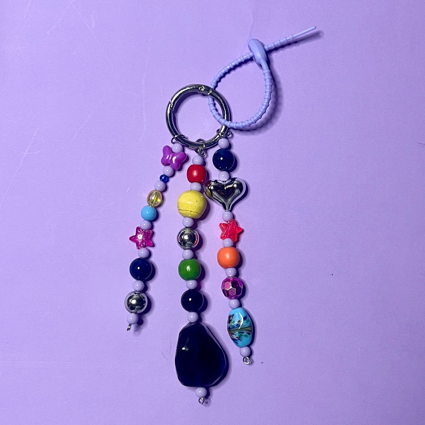 Beaded charm and keyring with stones