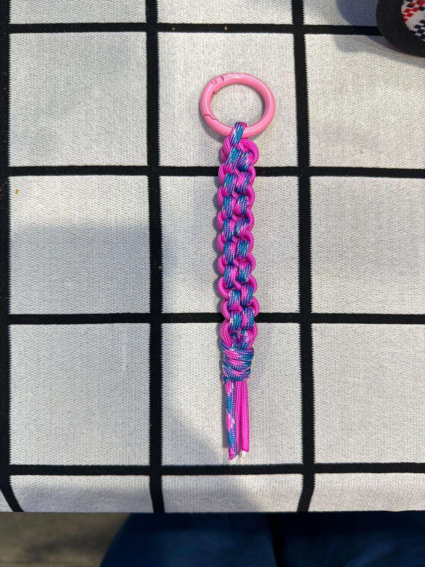 Pink & blue box charm with tassel end