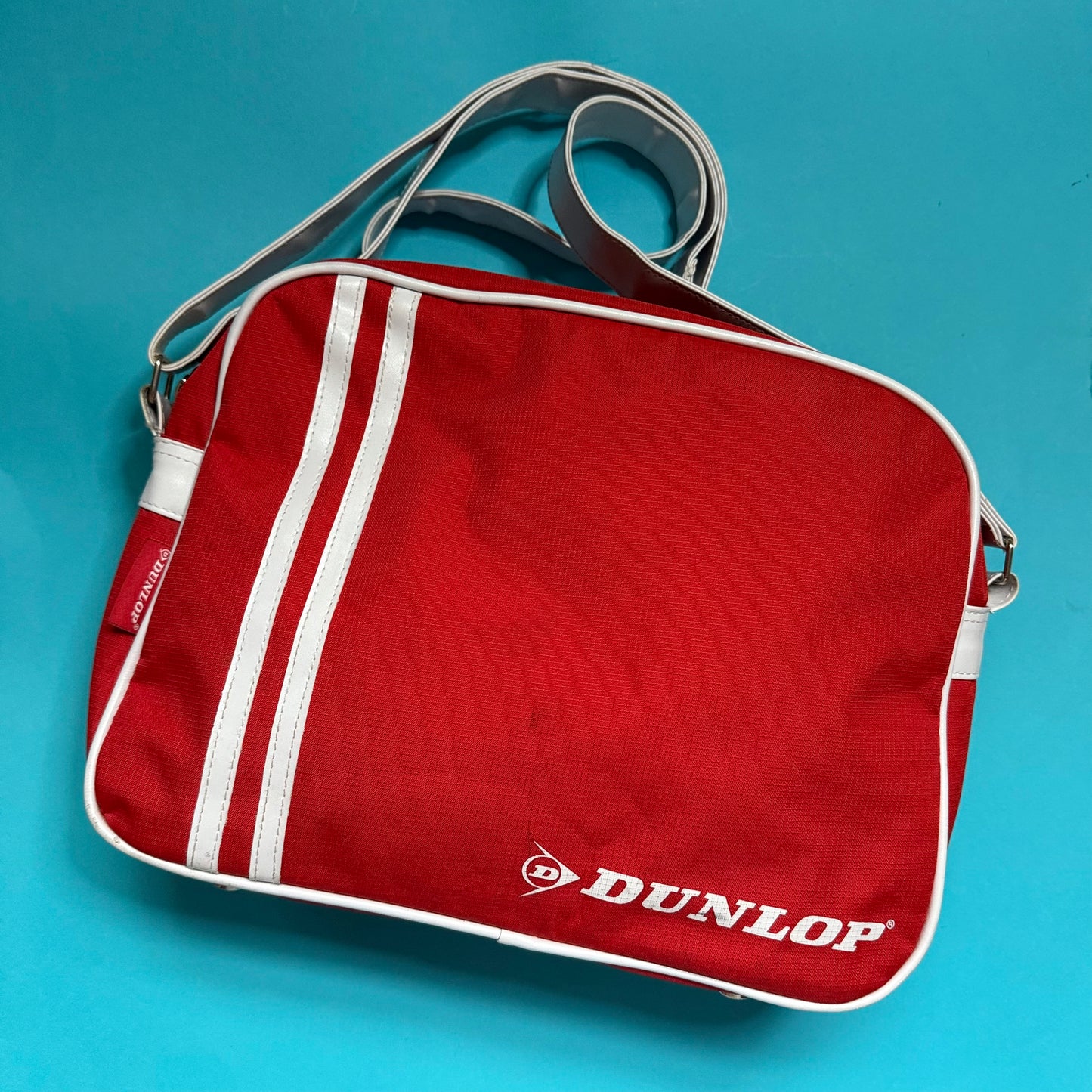 Upcycled Dunlop Bicycle Pannier messenger bag red white