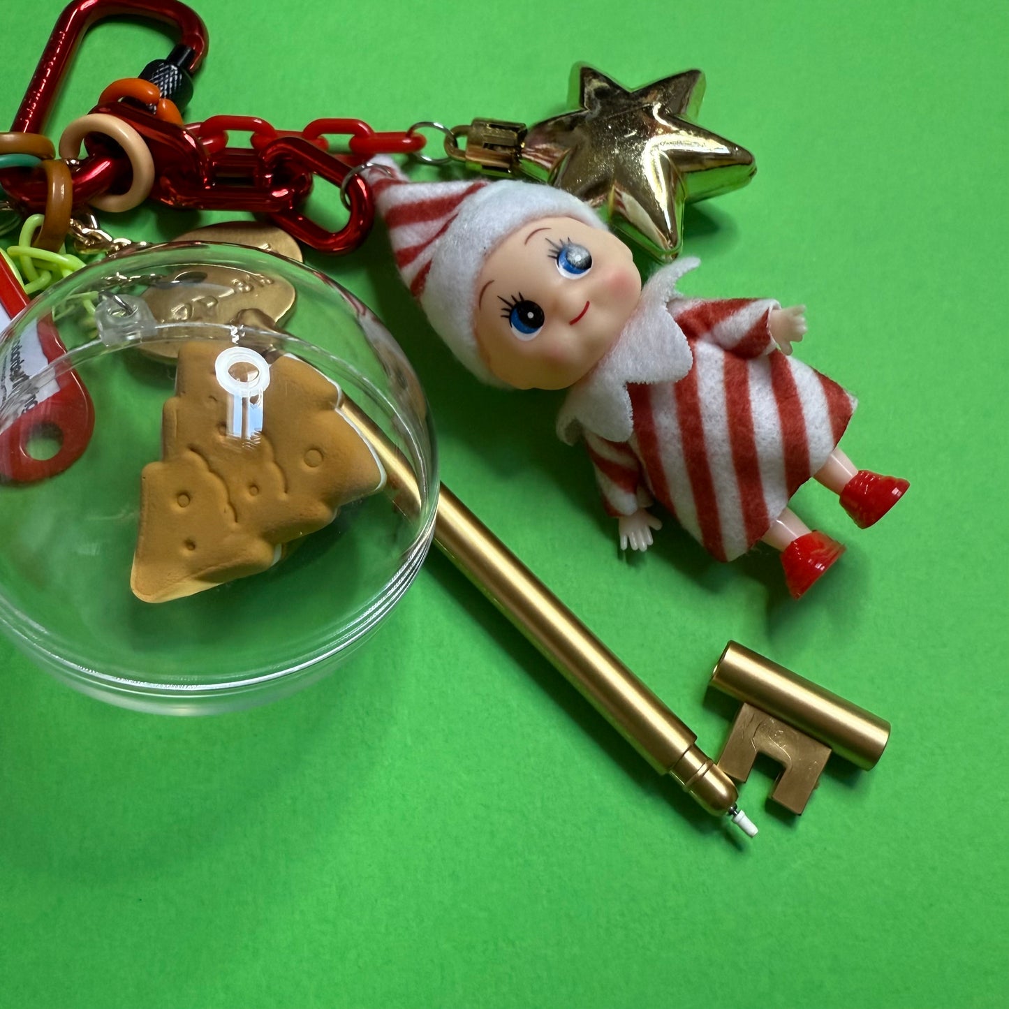 Bag charm and keyring christmas pixie gold pen