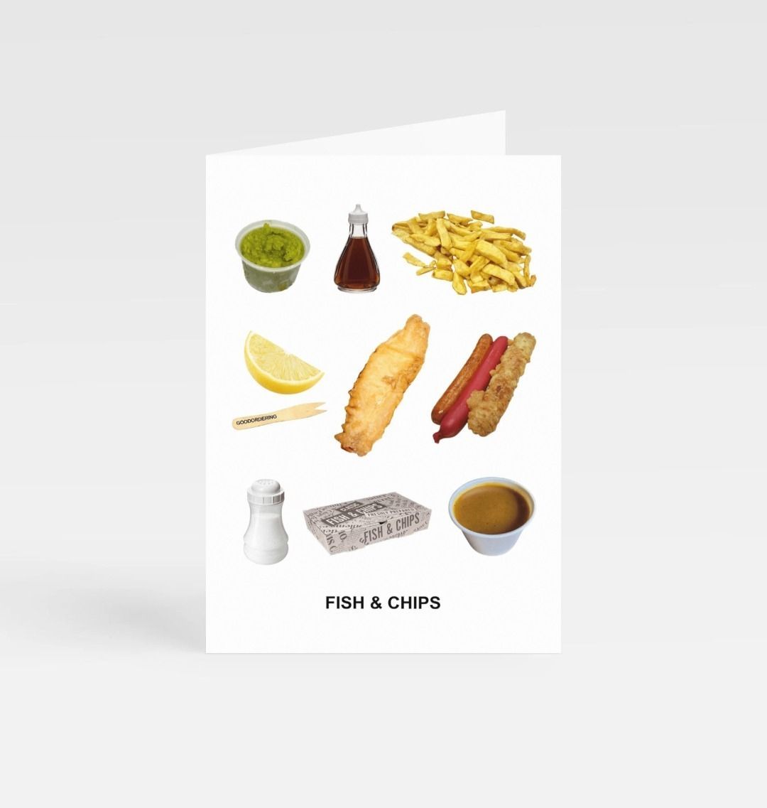 Fish and chips deconstructed greetings card