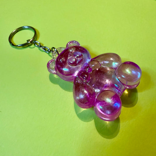 Retro vintage 80s teddy keyring pink