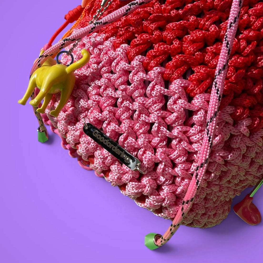 Crocheted paracord bucket bag with charms 2
