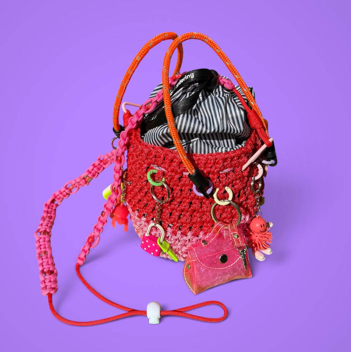 Crocheted paracord bucket bag with charms 2