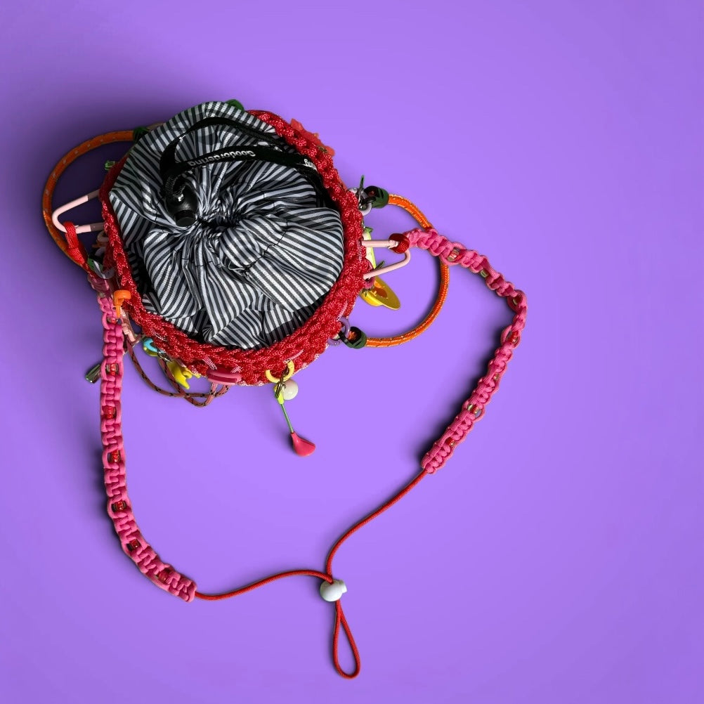 Crocheted paracord bucket bag with charms 2