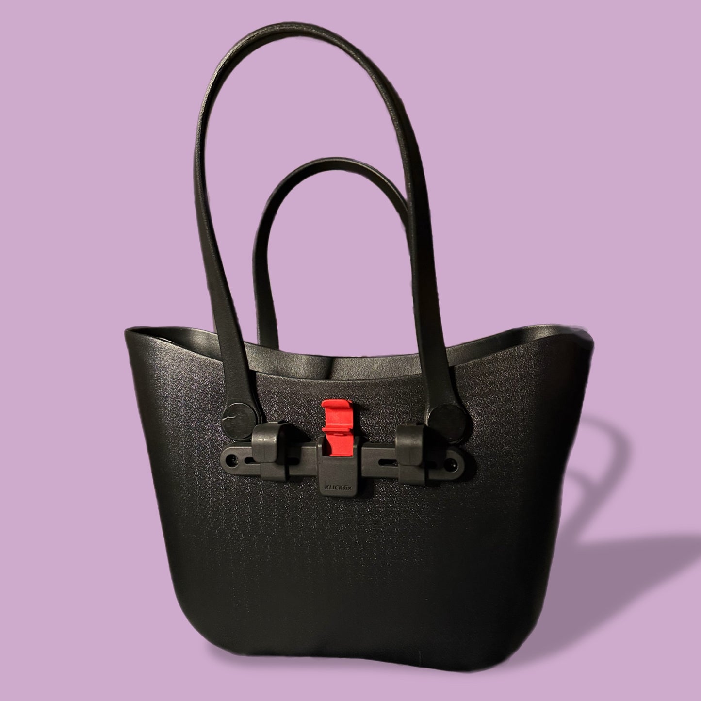 Black molded “rubber” bike basket tote bag