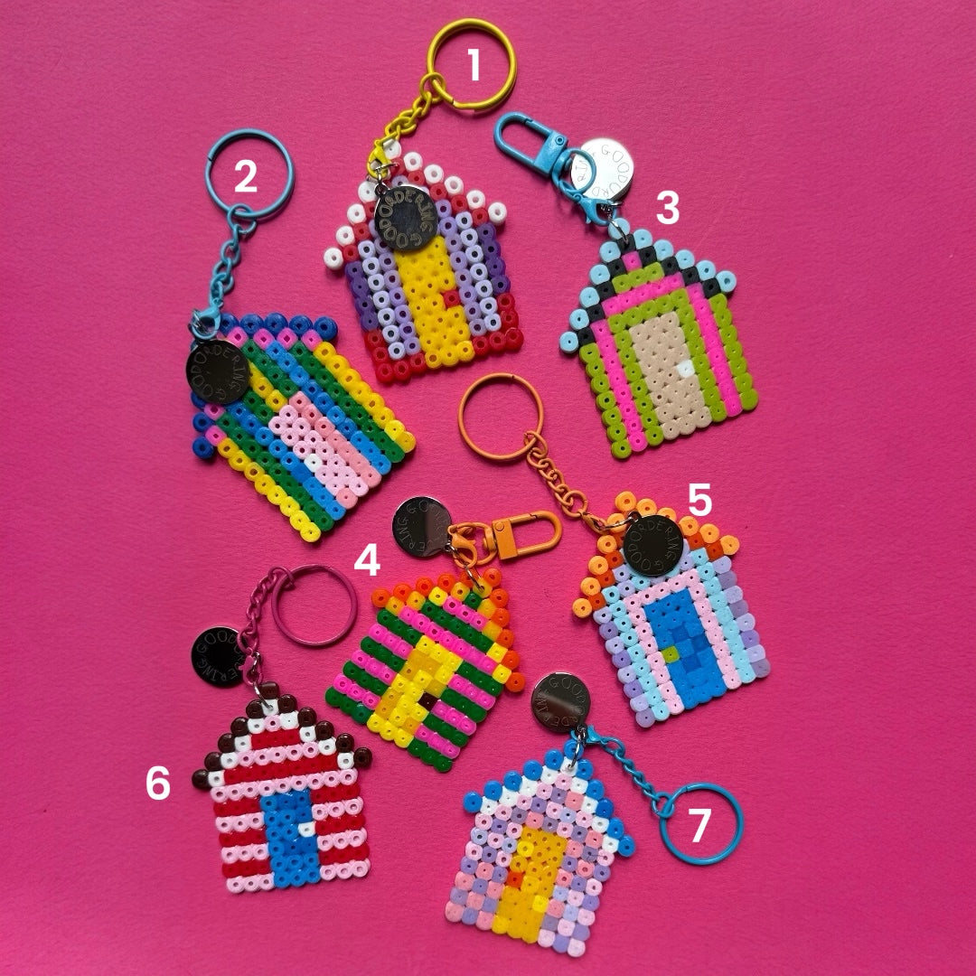 Hama bead beach hut keyring