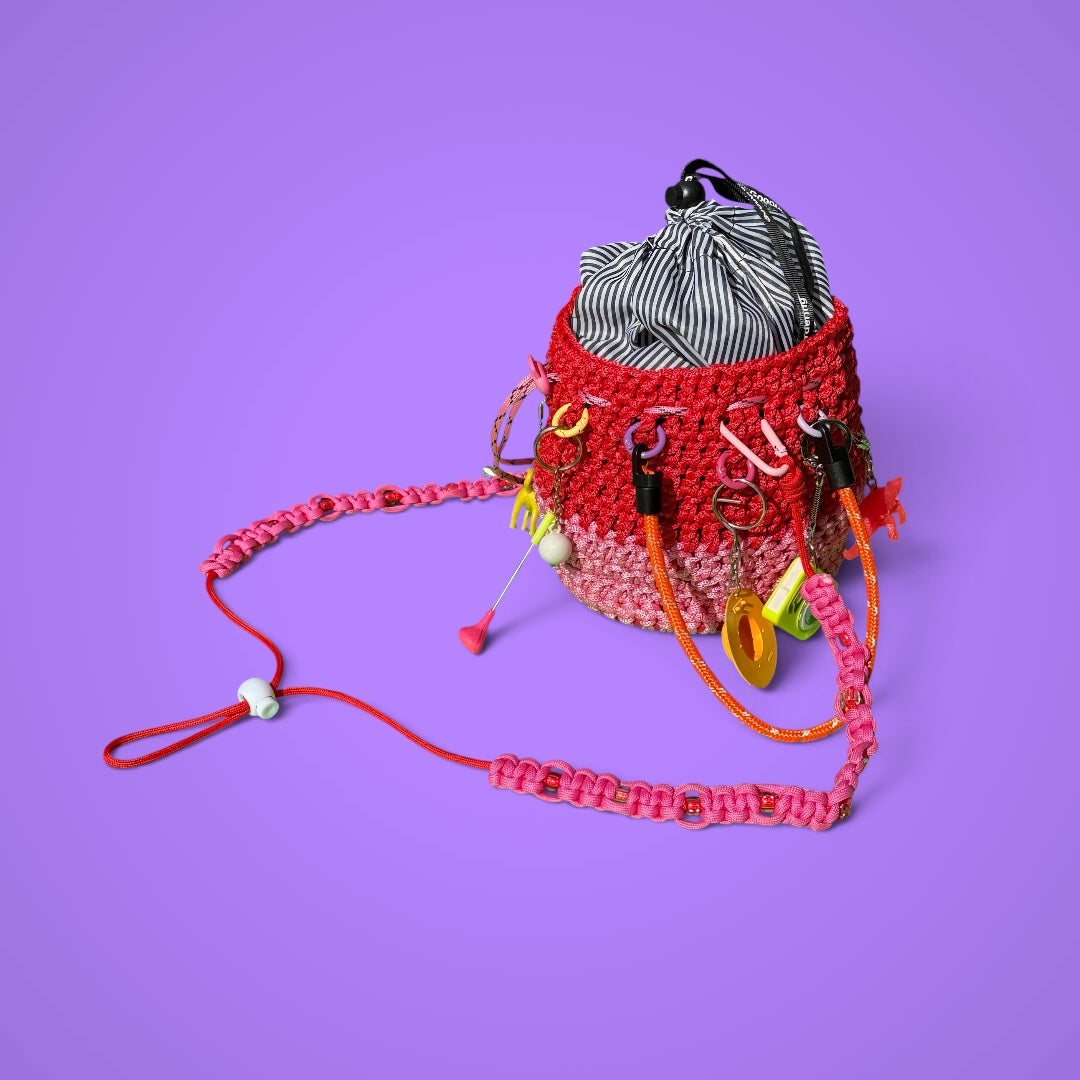 Crocheted paracord bucket bag with charms 2