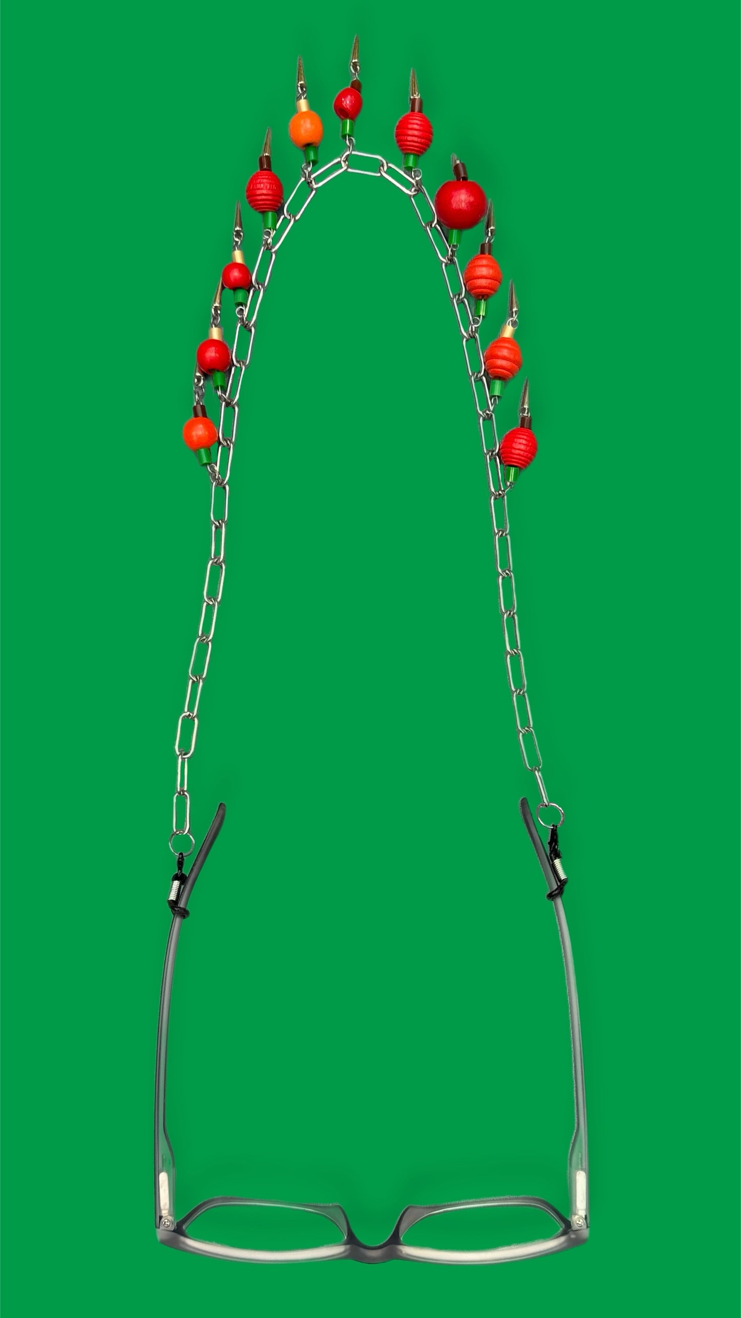 Glasses charm chain with wooden beads and studs