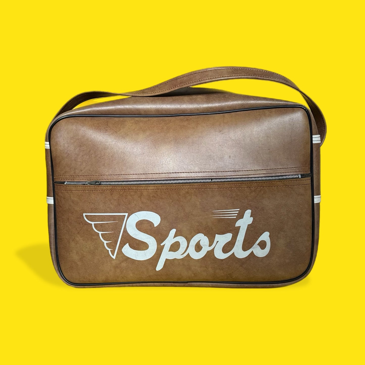 Upcycled vintage 80s ‘sports’ bag pannier brown