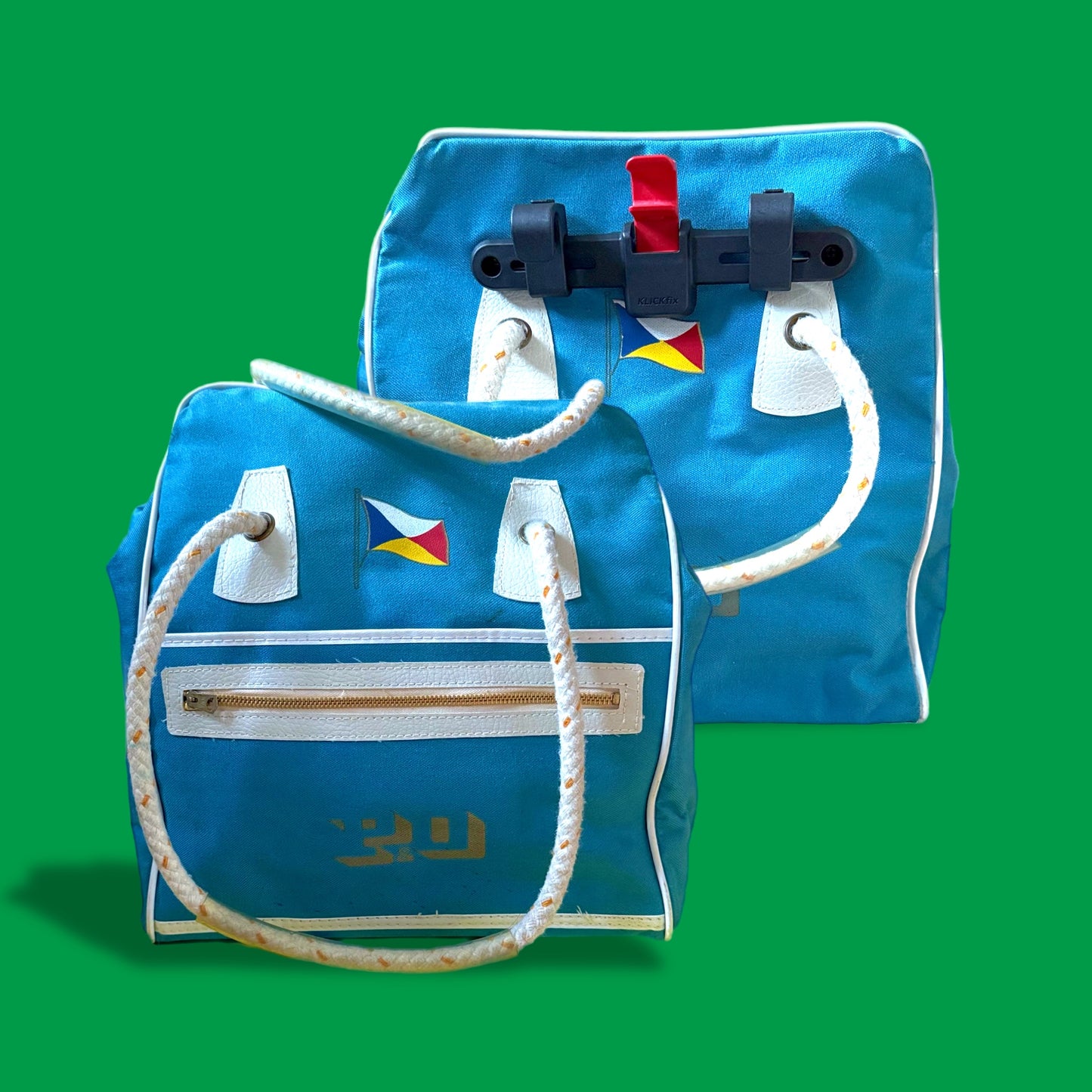 Upcycled vintahe P&O cruise Bike Pannier tote bag