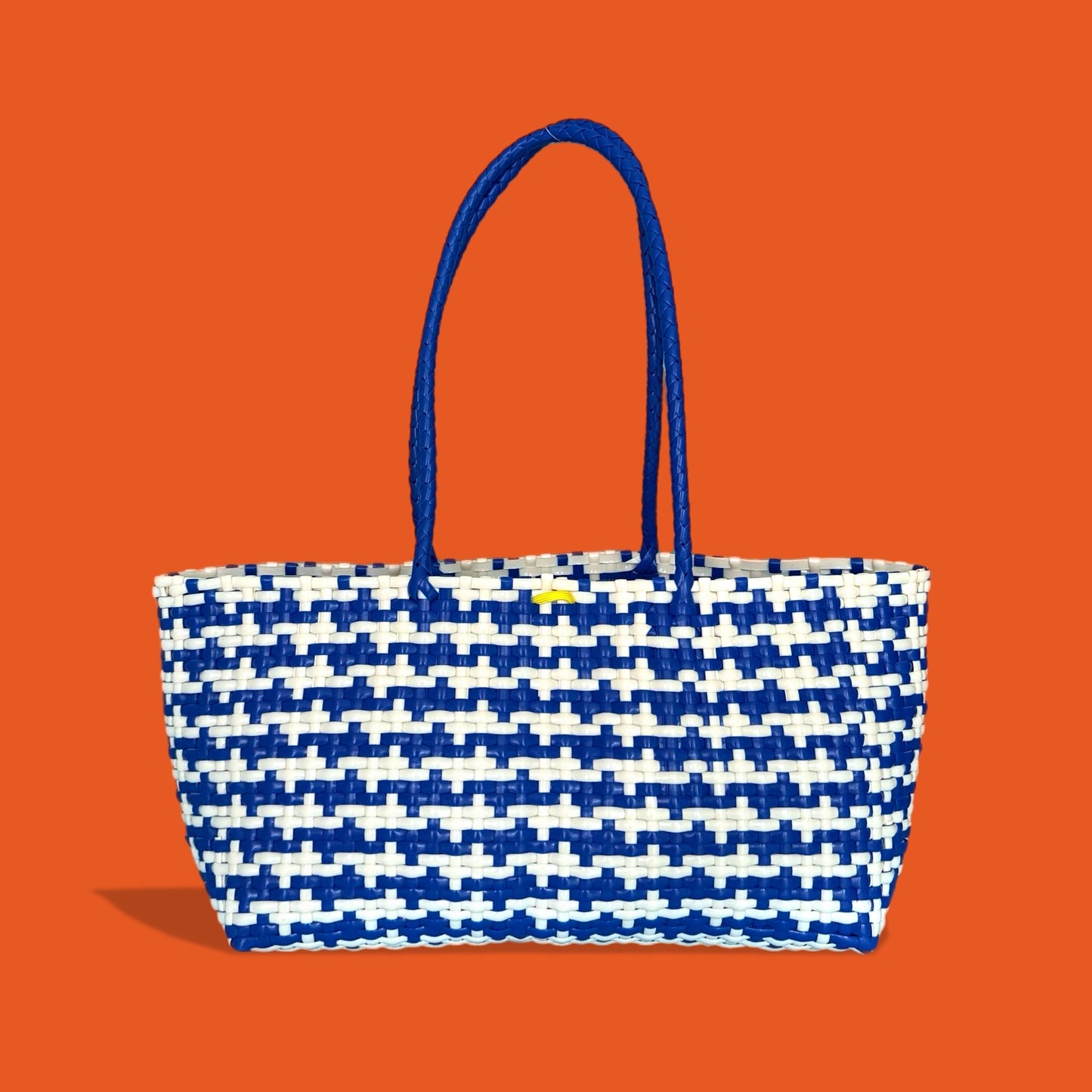 Summer basket plastic woven blue white personalised