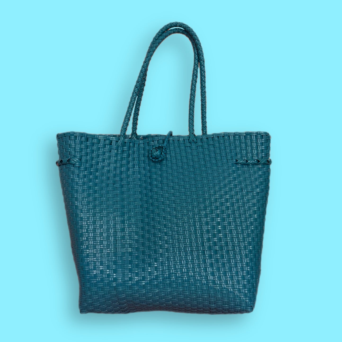 Bike Pannier teal plastic woven basket