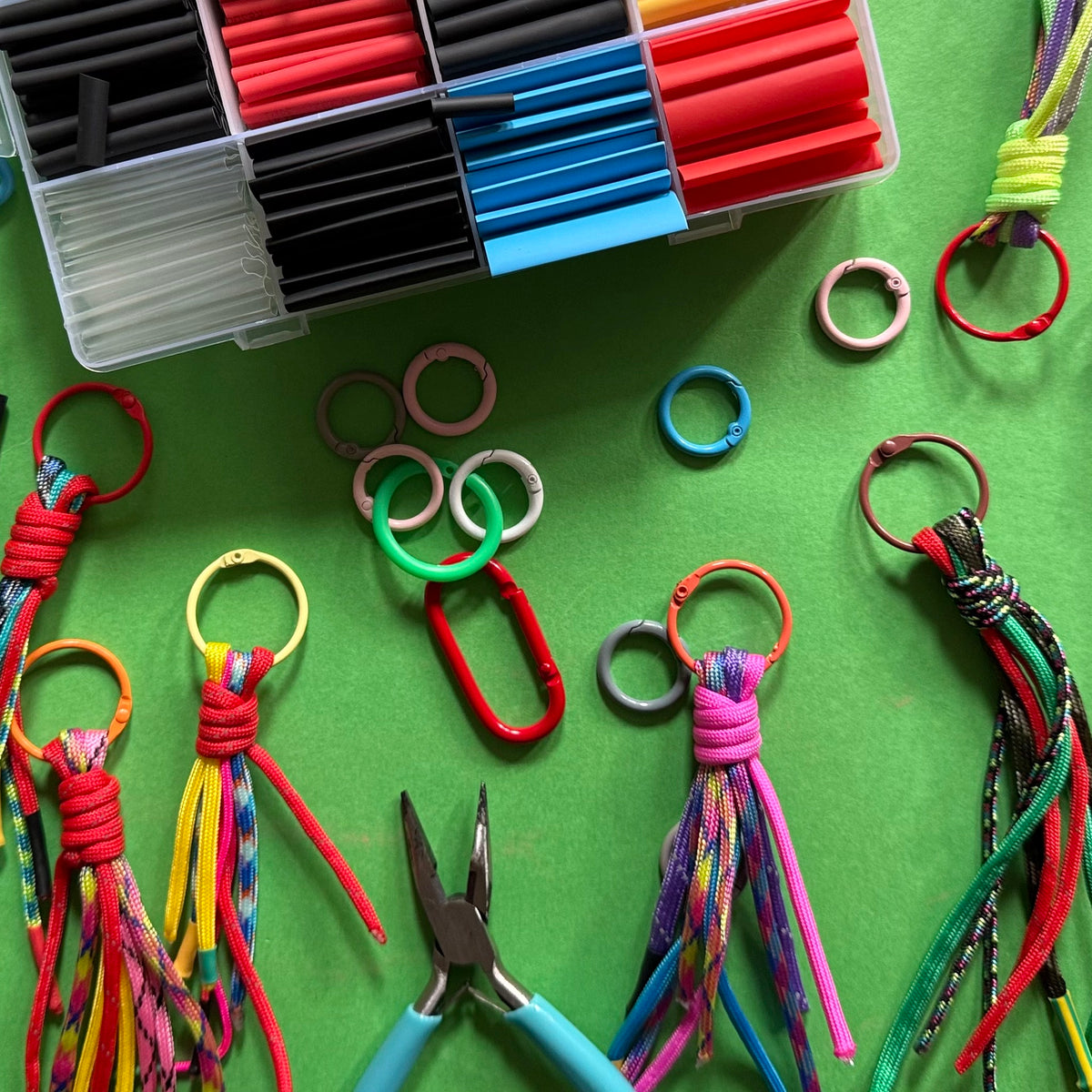 Sustainable handmade paracord keyring in colourful offcuts