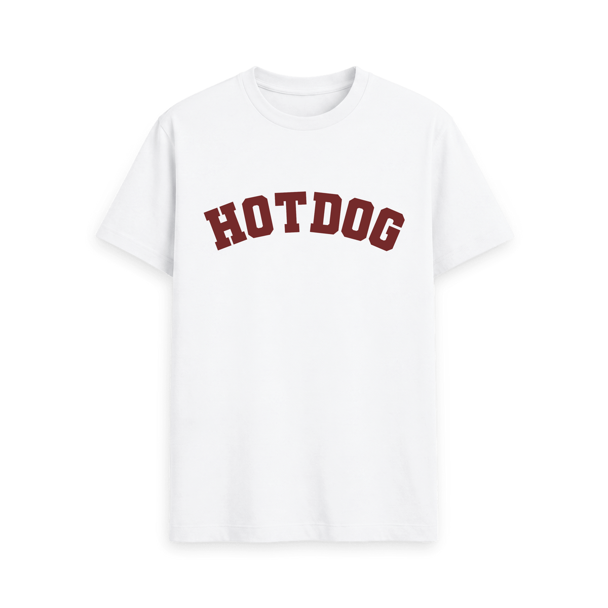 White Printed T-shirt Front Unisex foodie graphic tee featuring a hot dog design