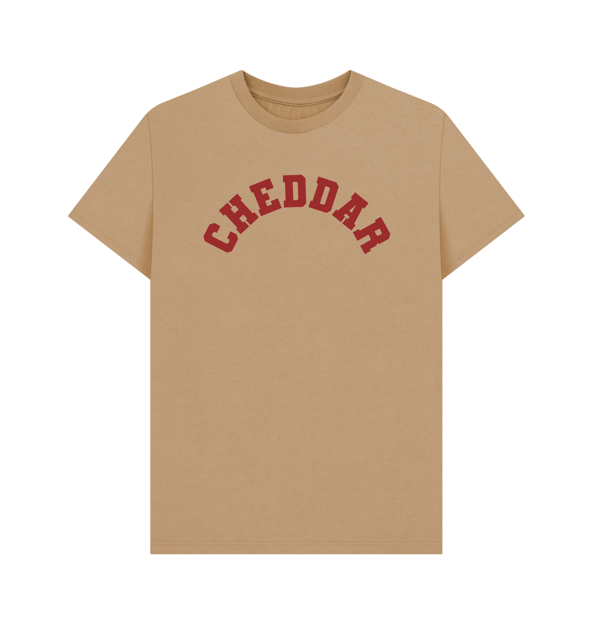 Sand Printed T-shirt Front cheddar cheese varsity tshirt goodordering foodie