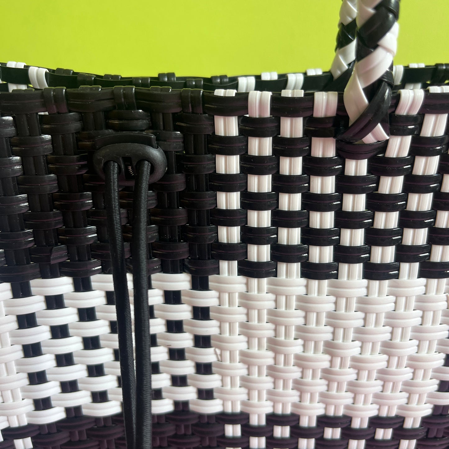 Bicycle Pannier recycled black & white plastic woven basket tote bag