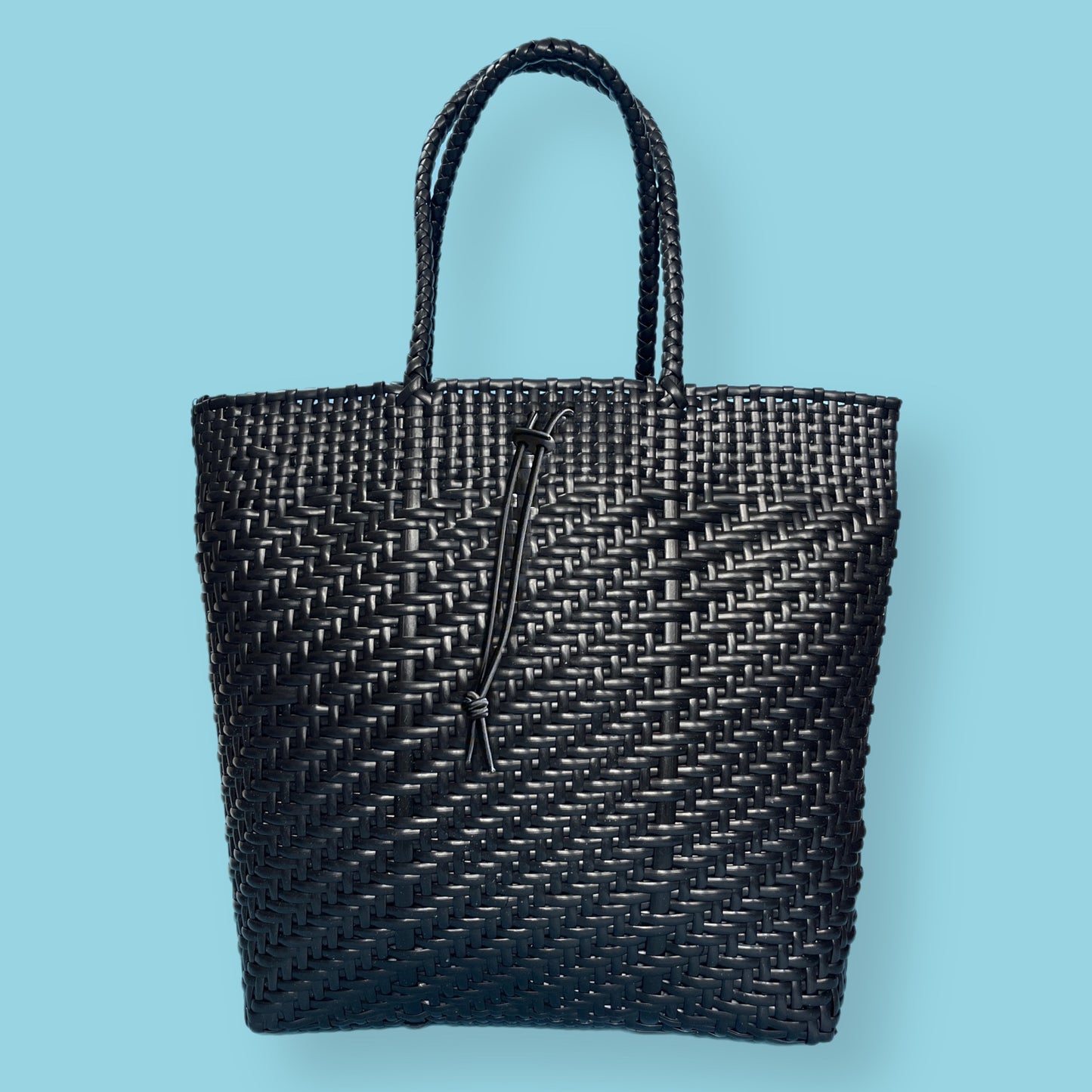 Bicycle Pannier recycled black plastic woven basket tote bag large