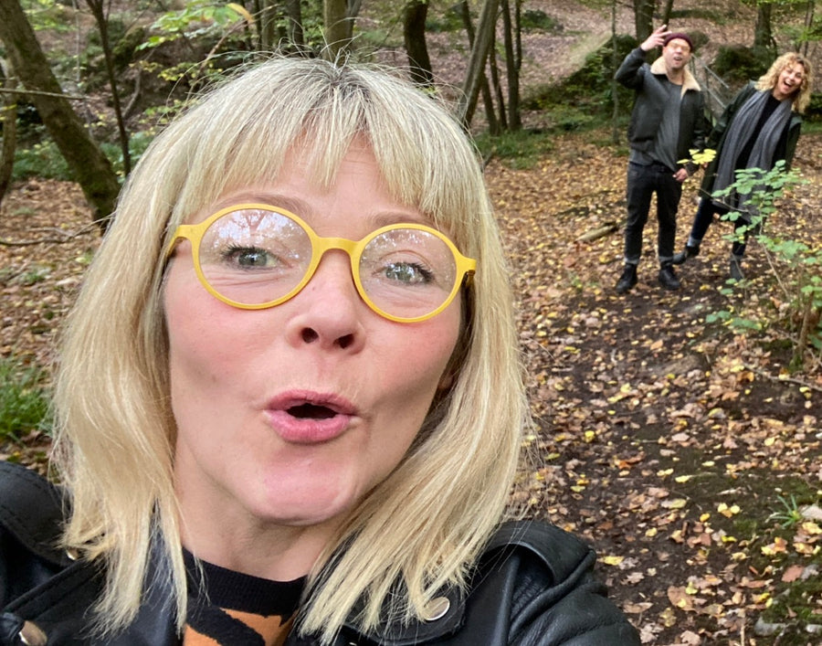goodordering glasses yellow round specs woman wearing glasses in forest 