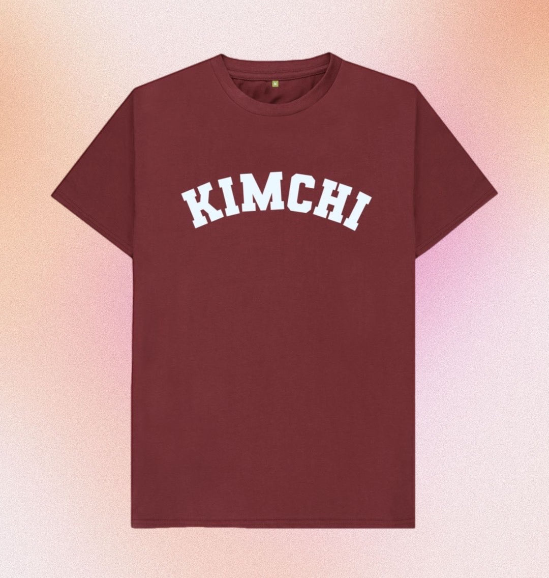 Kimchi Varsity T-shirt - Goodordering maroon typographic 