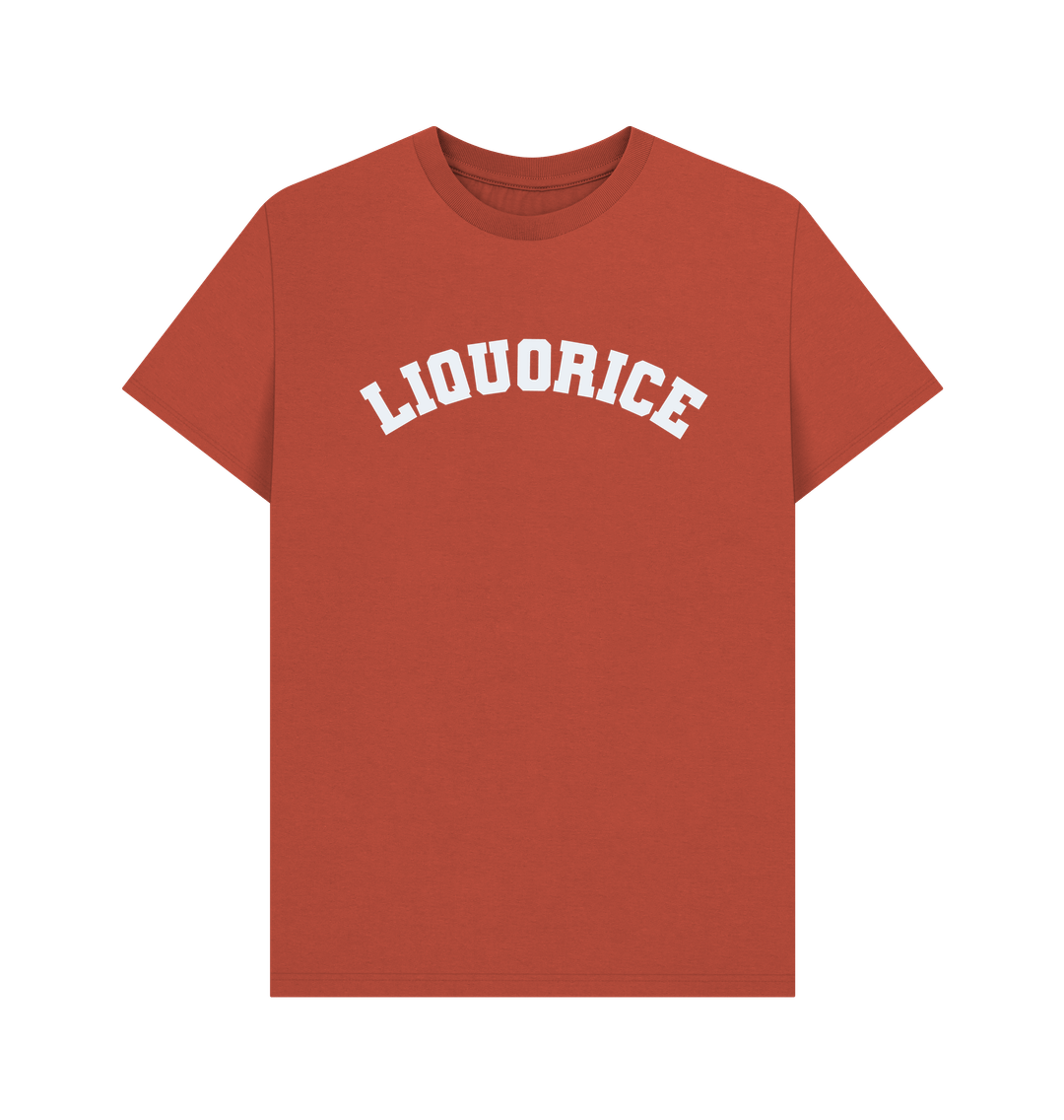 Rust Liquorice Varsity T-shirt food lover gift organic cotton 