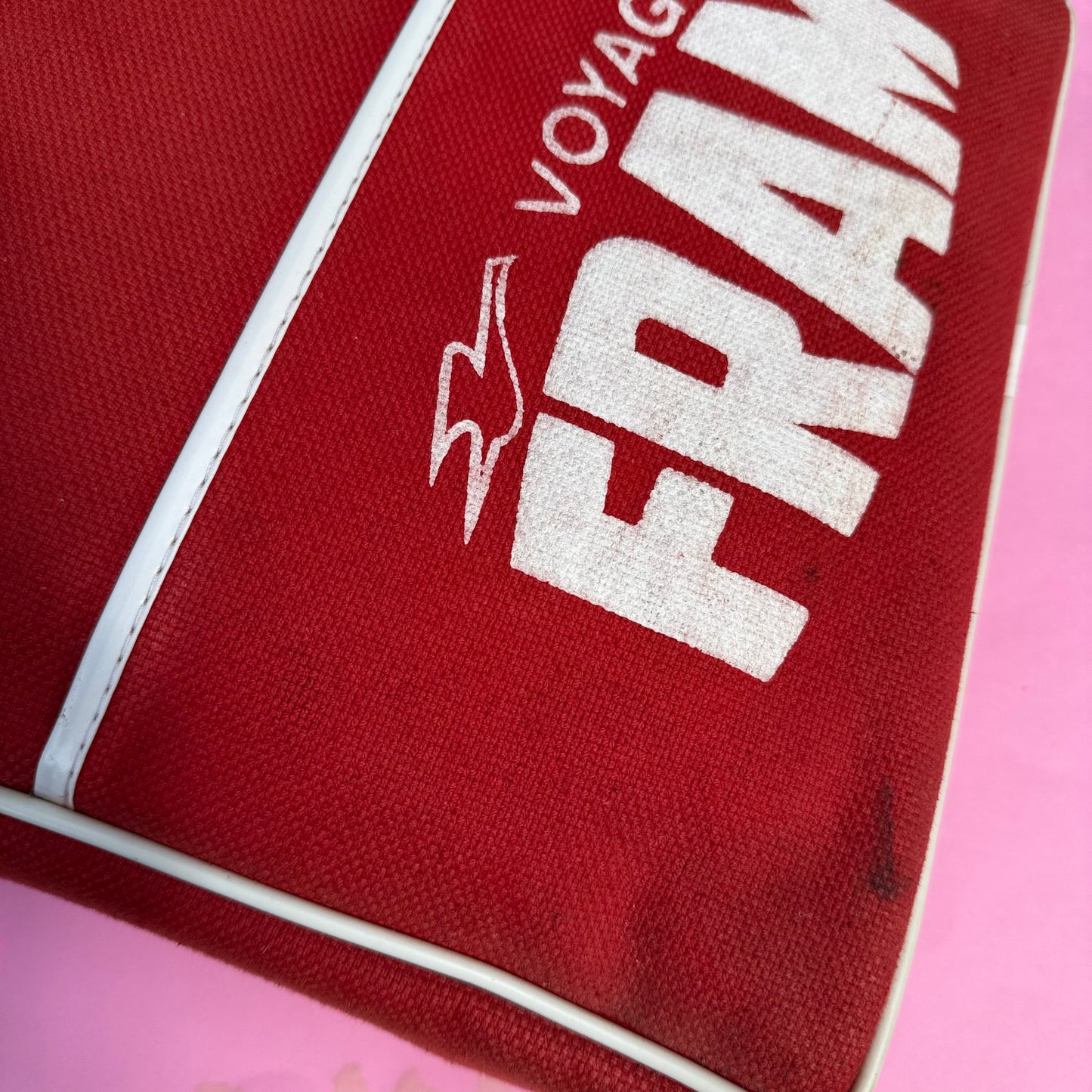 red tote bag pannier vintage upcycled 