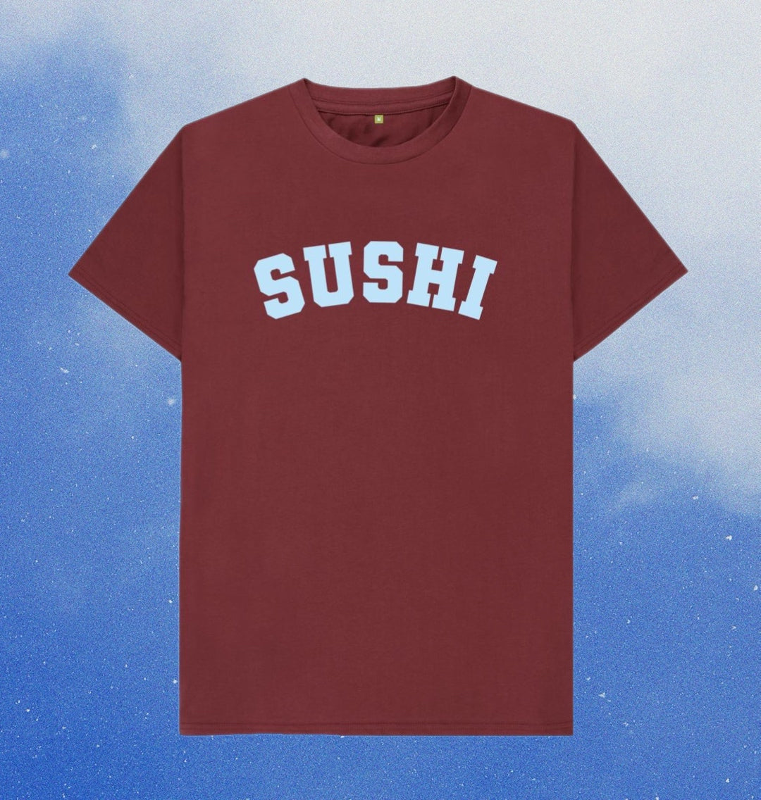 Sushi varsity t-shirt - Goodordering maroon colour food lover 