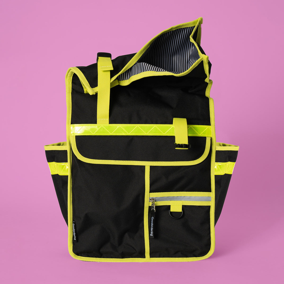 Neon rolltop backpack black pannier bike bag - Goodordering 