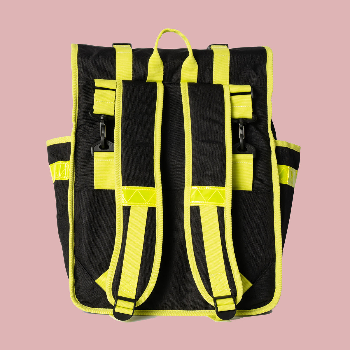 Neon rolltop backpack black pannier bike bag - Goodordering Goodordering black cycling backpack with reflective neon accents