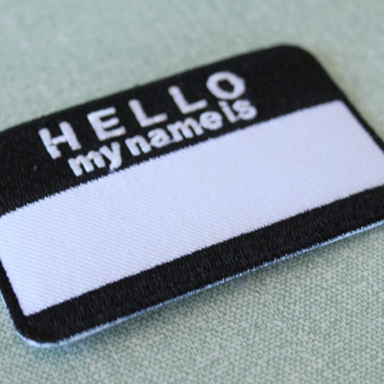 Hello My Name Is embroidered customisable Patch - Goodordering Embroidered name tag patch for personalising a denim jacket Hello My Name Is patch on a bag for DIY customisation