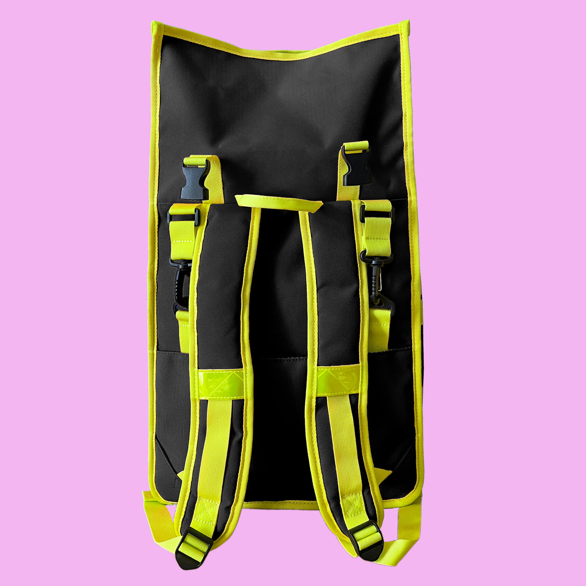 Neon rolltop backpack black pannier bike bag - Goodordering Neon black bike pannier backpack with adjustable padded shoulder straps