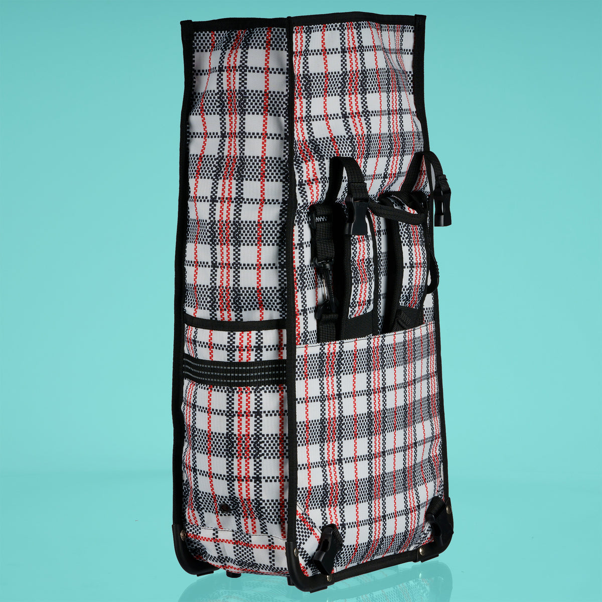 Tartan commuter bike bag that converts from pannier to backpack